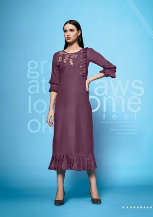 Grab This Readymade Kurti In Purple Color For The Upcoming Festive Season. This Kurti Is Fabricated On Cotton Slub Beautified With Thread Work. It Is Light In Weight And Easy To Carry All Day Long. 