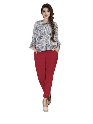 Grab This Lovely Comfortable Pants For Your Casual Or Semi-Casuals. It Is Plain And Fabricated On Stretchable Cotton Which Ensures Superb Comfort All Day Long. Also You Can Pair It Up With Top, Tunics Or Kurtis. Buy Now.