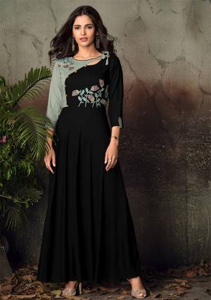 For A Bold And Beautiful Look, Grab This Designer Readymade Gown In Black Color Fabricated On Rayon. It Has Very Beautiful Pattern With Embroidery Over The Yoke. 