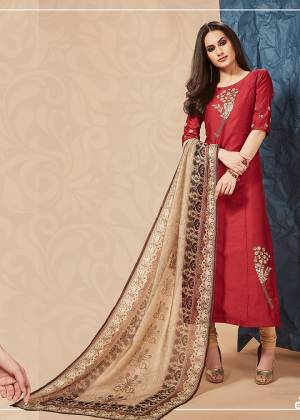 Grab This Very Beautiful And Evergreen Combination With This Readymade Kurti In Red Color Paired With Beige Colored Dupatta. Its Top Is Fabricated On Soft Silk Paired With Soft Cotton Printed Dupatta. This Rich And Elegant Looking Combination And Rich Fabric Will Definitely Earn You Lots Of Compliments From Onlookers. 
