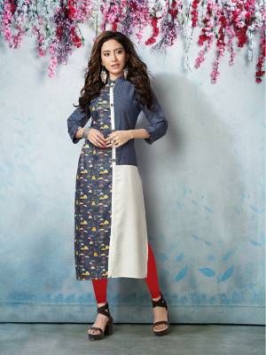 For Your Casual Or Semi-Causal Wear, Grab This Readymade Kurti In Navy Blue Color Fabricated On Linen Cotton. It Is Available In All Regular Sizes, choose As Per Your Desired Fit And Comfort. 