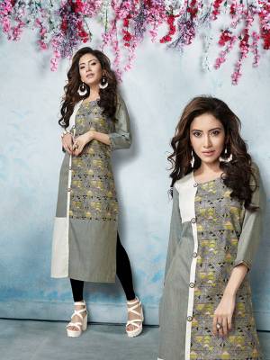 Be It Your College, Home Or Work Place, This Readymade Kurti In Grey Color IS Suitable For All. It Is Fabricated On Linen Cotton Beautified With Prints. Buy Now.