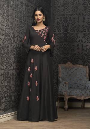 Enhance Your Personality Wearing This Designer Readymade Gown In Black Color Fabricated On Muslin. This Gown Has Beautiful Embroidery And Available In All Regular Sizes With Extra Margin. It Is Light In Weight and Easy To Carry All Day Long. 