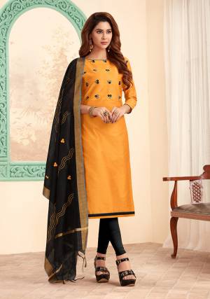 Shine Bright In This Pretty Straight Suit In Musturd Yellow Colored Top Paired With Black Colored Bottom and Dupatta. Its Top And Bottom are Cotton Based Paired With Chanderi Cotton Fabricated Dupatta. Buy This Dress Material Now.