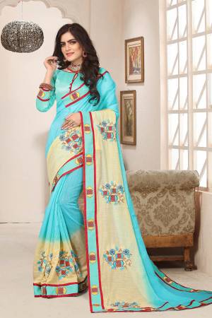Look Pretty In This Designer Light Weight And Comfortable Saree In Sky Blue Color. This Pretty Saree IS Fabricated On Cotton Silk Beautified With Contrasting Embroidery, Paired With Art Silk Fabricated Blouse. This Saree IS Suitable For Festive Wear Or Wedding Functions. Buy This Saree Now.