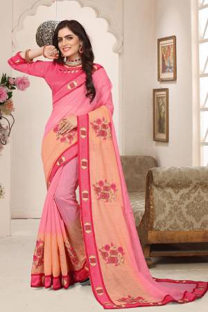 Look Pretty In This Designer Light Weight And Comfortable Saree In Pink Color. This Pretty Saree IS Fabricated On Cotton Silk Beautified With Contrasting Embroidery, Paired With Art Silk Fabricated Blouse. This Saree IS Suitable For Festive Wear Or Wedding Functions. Buy This Saree Now.