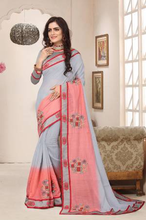 Look Pretty In This Designer Light Weight And Comfortable Saree In Grey Color. This Pretty Saree IS Fabricated On Cotton Silk Beautified With Contrasting Embroidery, Paired With Art Silk Fabricated Blouse. This Saree IS Suitable For Festive Wear Or Wedding Functions. Buy This Saree Now.