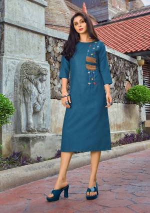 Add Some Casuals, With This Pretty Designer Readymade Kurti In Blue Color Fabricated On Cotton. This Kurti Has Minimal Thread Work And Available In All Regular Sizes. 