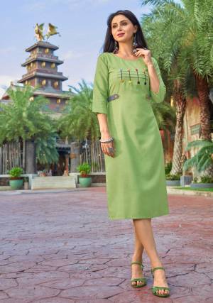 Enhace Your Personality Wearing This Designer Readymade Kurti In Light Green Color Fabricated Cotton Which IS Light Weight, Durable And Easy To Carry All Day Long.  Buy Now.