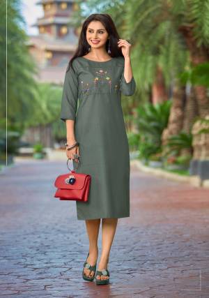 For Your Casual Or Semi-Casual Wear, Grab This Designer Readymade Kurti In Grey Color  Fabricated On Cotton. It IS Beautified With Multi Colored Thread Work. You Can Pair This Up With Same Or Contrasting Colored Pants Or Leggings. 