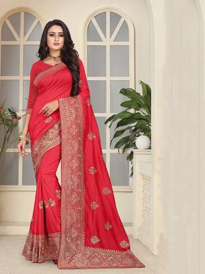 Add This Very Pretty Heavy Embroidered Designer Saree To Your Wardrobe In Dark Pink Color Paired With Dark Pink Colored Blouse. This Saree And Blouse Are Fabricated On Soft Art Silk Beautified With Heavy Jari Embroidery And Stone Work. 