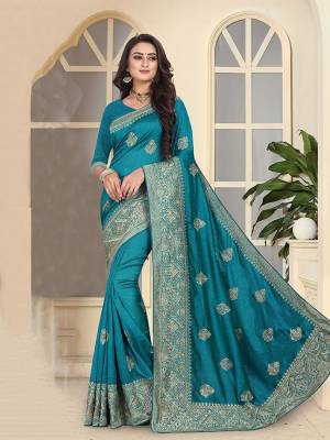 Rich And Elegant Looking Heavy Designer Saree Is Here In Blue Color Paired With Blue Colored Blouse. This Saree And Blouse Silk Based Which Gives A Rich Look To Your Personality. Buy This Heavy Saree Now.