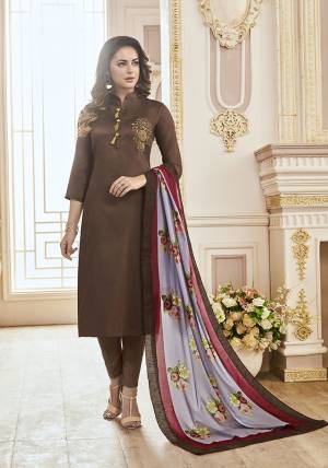 Enhnace Your Personality Wearing This Designer Straight Suit In Brown Color Paired With Contrasting Lilac Colored Dupatta. Its Readymade Top Is Fabricated On Cotton Paired With Unstitched Cotton Based Bottom And Muslin Fabricated Printed Dupatta. All Its Fabric Ensres Superb Comfort All Day Long. 