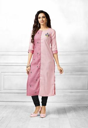 Be It Your College, Home Or Work Place This Kurti Is Suitable For All. Grab This Readymade Straight Kurti In Shades Of Pink Fabricated On Cotton. It Is Beautified With Multi Colored Thread Work Buttis. Its Fabric Is Light Weight And Easy To Carry All Day Long. Buy This Pretty Piece Now.