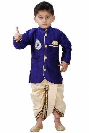 This Festive Season Give Your Child A Cute Traditional Look Wearing This Designer Readymade Sherwani With Bottom Which Is Cotton Silk Based. Its Fabric Has Rich Feel And Light In Weight, Also It Is Available In All Sizes. Choose As Per The Desired Fit And Comfort. Buy Now.