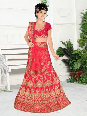 Here Is A Very Beautiful Heavy Designer Bridal Lehenga Choli In All Over Dark Pink. Its Blouse And Lehenga Are Fabricated On Satin Silk Paired With Net Fabricated Dupatta. It Is Beautified With Heavy Embroidery Giving It An Attractive Look. 