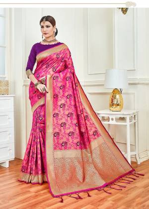 Shine Bright In This Designer Dark Pink Colored Saree Paired With Contrasting Purple Colored Blouse. This Saree And Blouse are Fabricated on Soft And Art Silk Respectively. Buy This Pretty Saree Now.