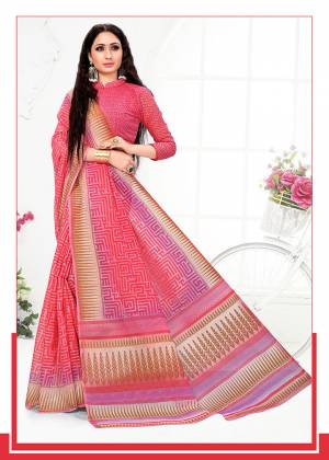 Add Some Casuals With This Very Pretty Saree In Pink Color. This Saree And Blouse are Fabricated On Cotton Beautified With Prints All Over. Its Fabric Is Light In Weight And Easy To Carry All Day Long. 