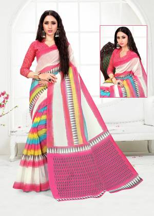 For Your Casual Or Semi-Casual Wear, Grab This Pretty Simple Printed Saree In White & Pink Color. This Saree And Blouse are Fabricated On Cotton Which Is Durable And Easy To Care For. 