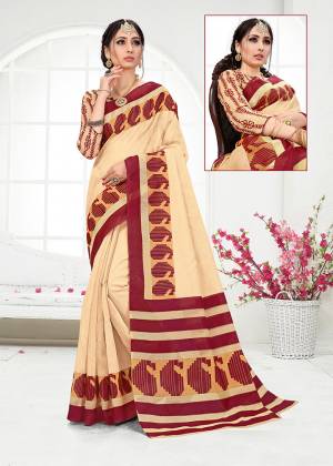 Add Some Casuals With This Very Pretty Saree In Cream And Maroon Color. This Saree And Blouse are Fabricated On Cotton Beautified With Prints All Over. Its Fabric Is Light In Weight And Easy To Carry All Day Long. 