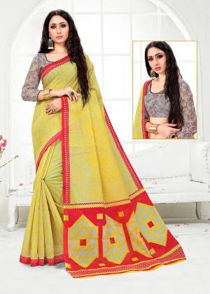 For Your Casual Or Semi-Casual Wear, Grab This Pretty Simple Printed Saree In Yellow Color. This Saree And Blouse are Fabricated On Cotton Which Is Durable And Easy To Care For. 