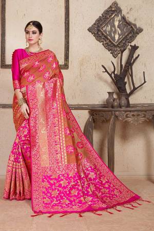 Shine Bright Wearing This Designer Heavy Weaved Saree In Brown and Dark Pink Color Paired With Dark Pink Colored Blouse. This Saree And Blouse Are Fabricated On Soft Art Silk Beautified With Weave. It Is Light Weight And Easy To Drape. 