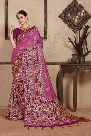 Shine Bright Wearing This Designer Heavy Weaved Saree In Purple Color Paired With Purple Colored Blouse. This Saree And Blouse Are Fabricated On Soft Art Silk Beautified With Weave. It Is Light Weight And Easy To Drape. 