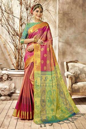 Celebrate This Festive Season Wearing This Rich And Elegant Looking Heavy Woven Saree In Golden Highlight. This Saree And Blouse are Fabricated On Art Silk Beautified With heavy Weave All Over. Buy Now.