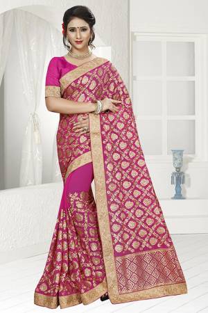 Bright And Visually Appealing Color Is Here With This Heavy Designer Saree In Rani Pink Color. This Saree Is Georgette Based Paired With Art Silk Fabricated Blouse. 