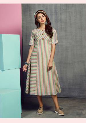 Go Colorful With This Designer Readymade Kurti In Multi Color Fabricated On Handloom Cotton. This Kurti Is Beautified With Lining Prints And Thread Work. It Is Light Weight And Easy To Carry All Day Long.
