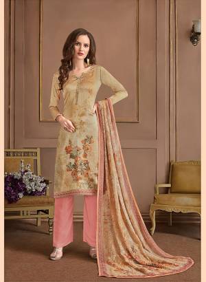 Simple And Elegant Looking Designer Straight Suit In Here In Beige & Peach Color. Its Top Is Fabricated On Satin Georgette Paired With Crepe Bottom And Georgette Fabricated Dupatta. All Its Fabrics Are Soft Towards Skin And Easy To Carry all Day Long. 