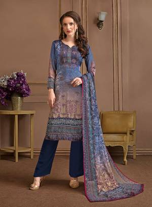 Flaunt Your Rich And Elegant Taste Wearing This Pretty Suit In Blue And Navy Blue Color. Its Top Is Fabricated On Satin Georgette Paired With Crepe Bottom And Georgette Fabricated Dupatta. Buy Now.