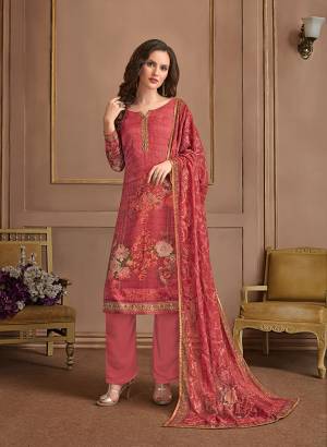 Grab This Pretty Suit In All Over Red Color. Its Printed Top Is Satin Georgette Based Paired With Crepe Bottom And Georgette Fabricated Dupatta. It Is Beautified With Prints And Embroidery. Buy Now.