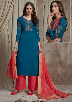 Look Beautiful In This Pretty Color Pallete Of Blue And Pink. Its Embroidered Top Is Fabricated On Soft Silk Paired With Satin Bottom and Banarasi Art Silk Dupatta. All Its Fabrics Ensures Superb Comfort All Day Long. 