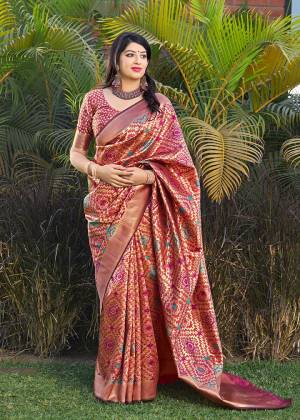 Grab This Pretty Designer Silk Based Saree In Dark Pink Color Paired With Dark Pink Colored Blouse. This Saree And Blouse Are Fabricated On Banarasi Art Silk Beautified With Weave All Over. 