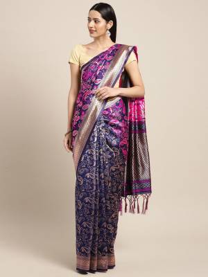 Silk Saree Always Gives A Rich And Elegant Look To Your Personality. Grab This Deisgner Silk Based Saree In Purple Color Beautified With Heavy Weave All Over. This Saree And Blouse Are Fabricated On Art Silk. Buy Now.