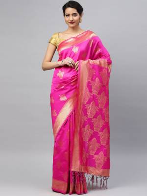 Silk Saree Always Gives A Rich And Elegant Look To Your Personality. Grab This Deisgner Silk Based Saree In Rani Pink Color Beautified With Heavy Weave All Over. This Saree And Blouse Are Fabricated On Banarasi Art Silk. Buy Now.