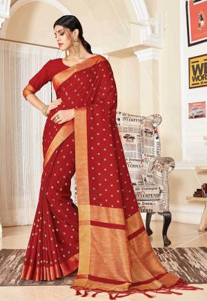 Celebrate This Festive Season With Beauty And Comfort In This Elegant Looking Designer Silk Based Saree In Red Color. This Saree And Blouse Are Fabricated On Art Silk Beautified With Small Butti Weave All Over. Buy Now.