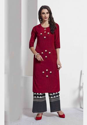 For Your Semi-Casual Wear, Grab This Readymade Pair Of Kurti In Maroon Color Paired With Black Colored Bottom. This Pair Is Fabricated On Cotton beautified With Prints And Thread Work. Also It Is Avialable In All Sizes, Choose As Per Your Fit And Comfort. 
