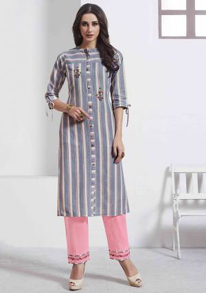 Rich And Elegant Looking Readymade Kurti Is Here In Grey Color Paired With Multi Colored Bottom. This Kurti IS Fabricated On Cotton Beautified With Thread Work Paired With Rayon Fabricated Printed Bottom. 