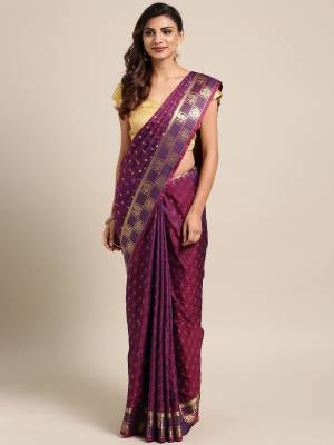 Silk Saree Always Gives A Rich And Elegant Look To Your Personality. Grab This Deisgner Silk Based Saree In Purple Color Beautified With Heavy Weave All Over. This Saree And Blouse Are Fabricated On Kanjivaram Art Silk. Buy Now