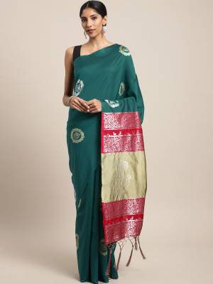 Silk Saree Always Gives A Rich And Elegant Look To Your Personality. Grab This Deisgner Silk Based Saree In Teal Green Color Beautified With Heavy Weave All Over. This Saree And Blouse Are Fabricated On Banarasi Art Silk. Buy Now.