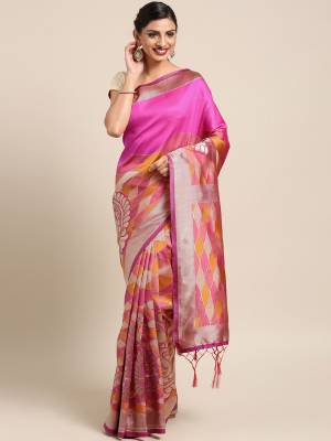 Silk Saree Always Gives A Rich And Elegant Look To Your Personality. Grab This Deisgner Silk Based Saree In Pink Color Beautified With Heavy Weave All Over. This Saree And Blouse Are Fabricated On Kanjivaram Art Silk. Buy Now