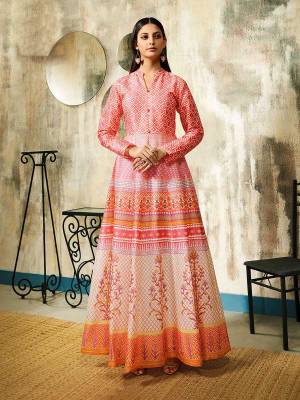 Look Pretty In This Beautiful Designer Readymade Gown In Pink Color Fabricated On Chanderi. This Pretty Gown Is Beautified With Digital Prints All Over And Its Fabric Is Durable And Easy To Care For. 