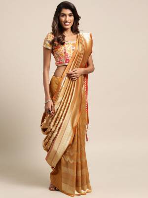 Silk Saree Always Gives A Rich And Elegant Look To Your Personality. Grab This Deisgner Silk Based Saree In Occur Yellow Color Beautified With Heavy Weave All Over. This Saree And Blouse Are Fabricated On Banarasi Art Silk. Buy Now.