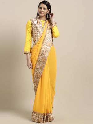 Presenting This Beautiful Yellow Colored Gorgeous Big Border Chiffon Fancy Kothi Saree. This Gorgeous saree featuring beautiful Big Border Designs. This Pretty Saree Is Light In Weight And Easy To Carry All Day Long. 