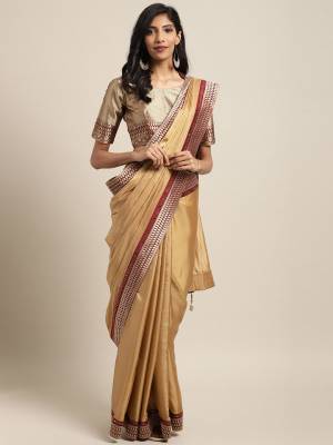 You Look elegant and stylish this festive season by draping this beige color two tone silk fabrics saree. Ideal for party, festive & social gatherings. this gorgeous saree featuring a beautiful mix of designs. Its attractive color and designer silk saree, stone design, beautiful floral design Saree along with silk jacquard Blouse.