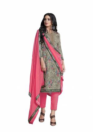 Celebrate This Festive Season With Beauty And Comfort Wearing This Designer Straight Suit In Olive Green Colored Top Paired With Contrasting Fuschia Pink Colored Bottom And Dupatta. Its Top IS Fabricated On Cotton Paired With Viscose Bottom And Chiffon Fabricated Dupatta. All Its Fabrics Are Light Weight And Easy To Carry All Day Long. 