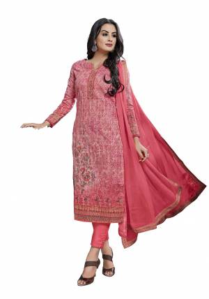 Look Pretty Wearing This Designer Straight Suit In All Over Old Rose Pink Color. Its Heavy Embroidered Top Is Fabricated On Cotton Paired With Viscose Bottom And Chiffon Fabricated Dupatta. Its Fabrics Ensures Superb Comfort All Day Long. 