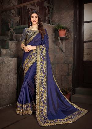 Grab This Very Beautiful Rich and Elegant Looking Heavy Designer Saree In Royal Blue Color Paired With Contrasting Grey Colored Blouse .This Saree Is Fabricated On Art Silk Paired With Cotton Slub Fabricated Blouse. 